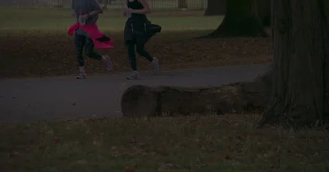 Super Slow Mo: Autumn Jogging Pair 4K Stock Footage 42936432