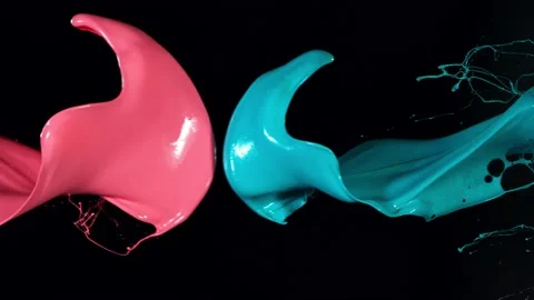 Super slow motion of abstract colored splashes collision on black background Stock Footage 138497390