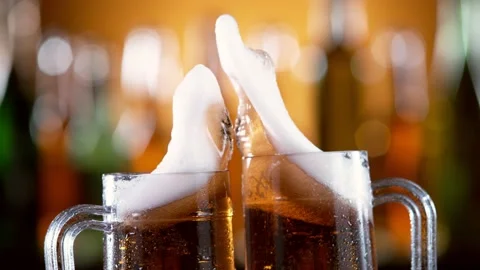 Freeze Motion of Beer Glasses in Cheers Gesture Stock Photo - Image of  drink, gold: 268039470