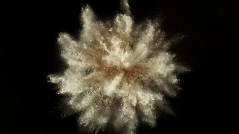 Super slow motion of beige makeup powder explosion, rotating. Stock Footage 281837690
