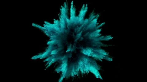 Super slow motion of blue makeup powder explosion, rotating. Stock Footage 281832547