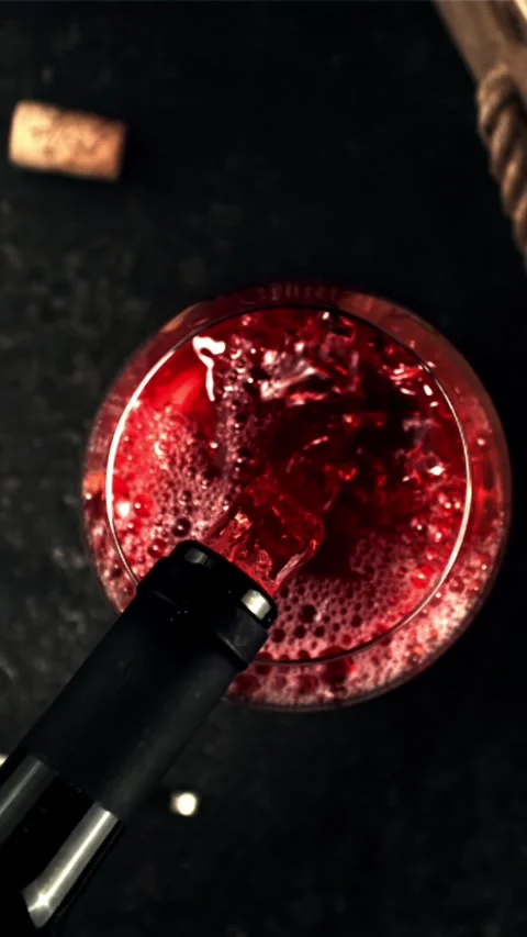 Super slow motion from the bottle pour the wine into the glass. Top view. Filmed Stock Footage 335287290