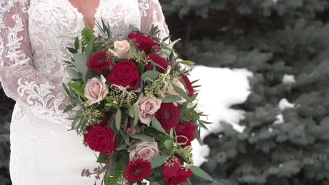 Super Slow Motion of Bride holding Bouquet Flowers Wedding Day Stock Footage 148695601