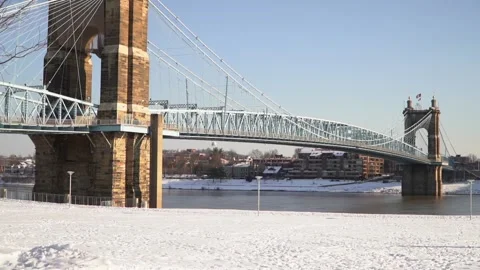 Super Slow Motion of bridge Ohio river Cincinnati in winter Stock Footage 149604100