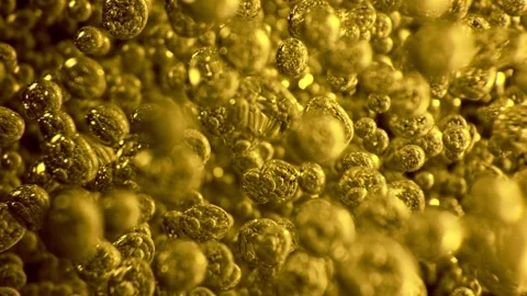 Super Slow Motion of Bubbling Golden Liquid in Detail. Stock Footage 255966869