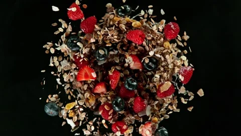 Super slow motion of cereal vortex explosion Stock Footage 134651212
