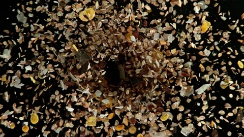 Super slow motion of cereal vortex explosion Stock Footage 134651418