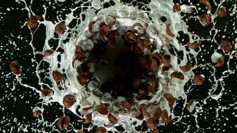 Super slow motion of cereal vortex explosion Stock Footage 134718235