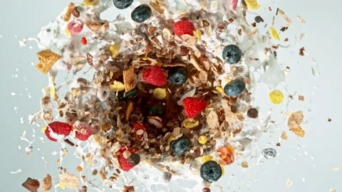 Super slow motion of cereal vortex explosion. Stock Footage 134720328