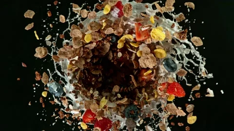 Super slow motion of cereal vortex explosion Stock Footage 137347925