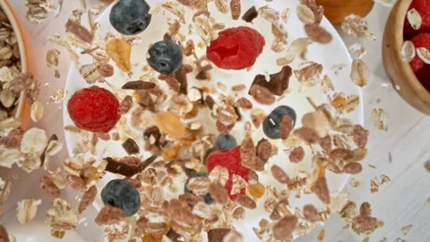 Super slow motion of cereal vortex explosion Stock Footage 277714823