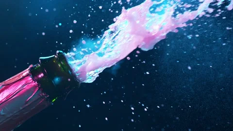 Super slow motion of Champagne explosion, opening champagne bottle closeup Vidéo 144457887