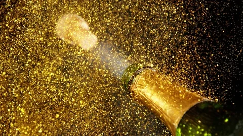 Super slow motion of Champagne explosion with glittering particles Video stock 160776475