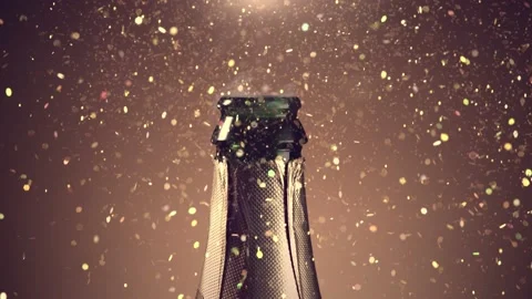 Super slow motion of Champagne explosion, opening champagne bottle closeup Stock Footage 225756726
