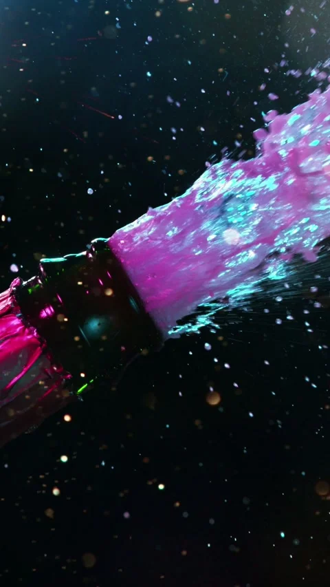 Super slow motion of Champagne explosion, opening champagne bottle closeup Stock Footage 290316861