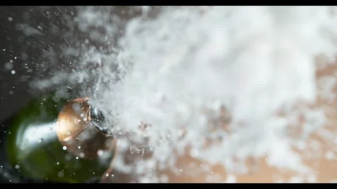 Super slow motion of Champagne explosion with flying cork closure Stock Footage 292818975