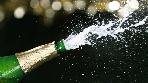 Super slow motion of Champagne explosion with flying cork closure Stock Footage 292819228