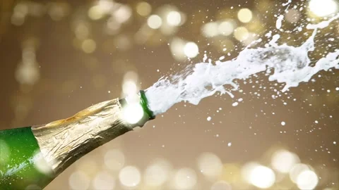 Super slow motion of Champagne explosion with flying cork closure Stock Footage 292819356
