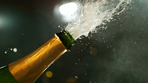 Super slow motion of Champagne explosion with flying cork closure Stock Footage 292967854
