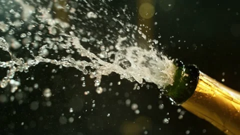 Super slow motion of Champagne explosion with flying cork closure Stock Footage 292967913