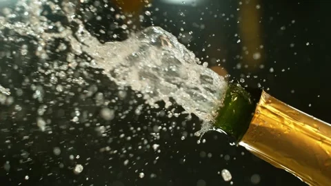 Super slow motion of Champagne explosion with flying cork closure Stock Footage 292967995