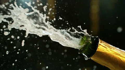 Super slow motion of Champagne explosion with flying cork closure Stock Footage 292968068