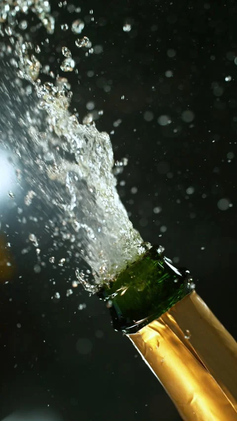 Super slow motion of Champagne explosion with flying cork closure Stock Footage 292968170