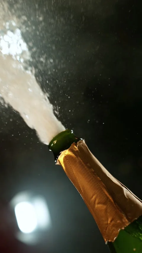 Super slow motion of Champagne explosion with flying cork closure Stock Footage 292968247