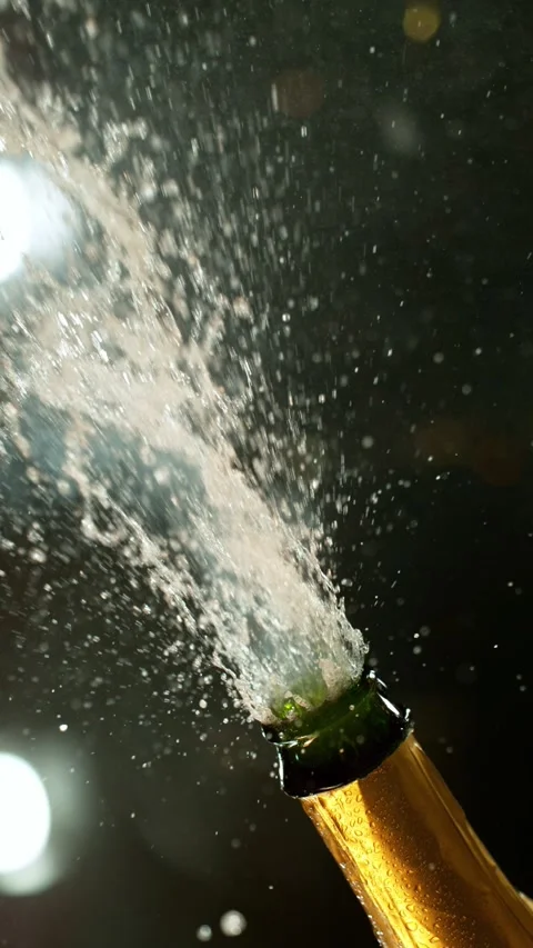Super slow motion of Champagne explosion with flying cork closure Stock Footage 292968267