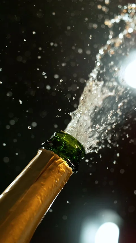 Super slow motion of Champagne explosion with flying cork closure Stock Footage 292968292
