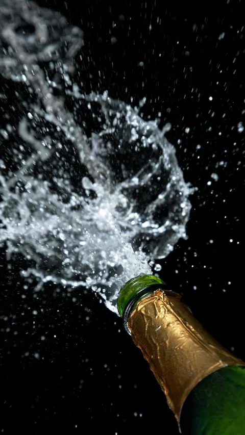 Super slow motion of Champagne explosion with flying cork closure Stock Footage 292992857