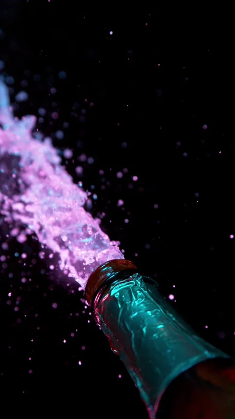 Super slow motion of Champagne explosion with flying cork closure Stock Footage 292992918