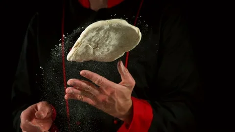Super slow motion of chef processing pizza yeast dough. Video stock 131893429