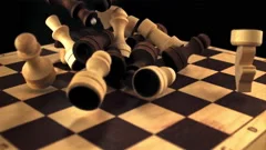 Super Slow Motion Chess Pieces Fall on the Chessboard. Filmed on a