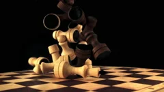 Super Slow Motion Chess Pieces Fall on the Chessboard. Filmed on a