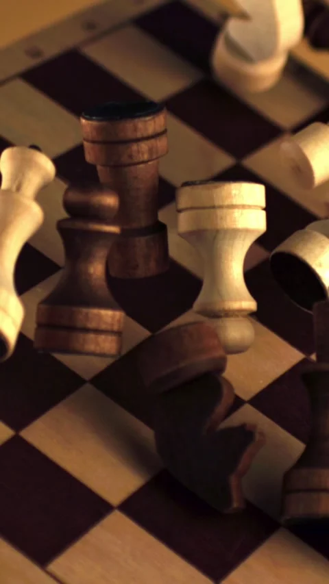 Super slow motion chessboard with figures falls. Filmed on a high-speed camera Stock Footage 335287433