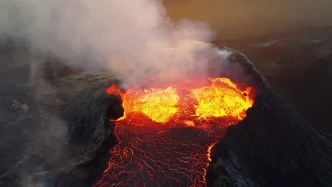 Super Slow-Motion Close-Up Aerial Footage of Icelandic Volcanic Eruption Stock Footage 280483235