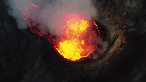 Super Slow-Motion Close-Up Aerial Footage of Icelandic Volcanic Eruption Stock Footage 280484008