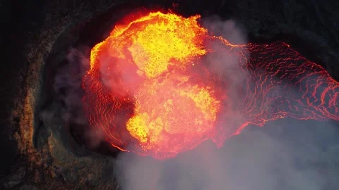 Super Slow-Motion Close-Up Aerial Footage of Icelandic Volcanic Eruption Stock Footage 280484067