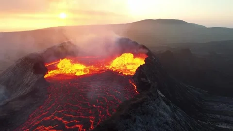 Super Slow-Motion Close-Up Aerial Footage of Icelandic Volcanic Eruption Stock Footage 280484279