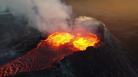 Super Slow-Motion Close-Up Aerial Footage of Icelandic Volcanic Eruption Stock Footage 280484306