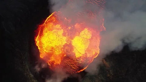Super Slow-Motion Close-Up Aerial Footage of Icelandic Volcanic Eruption Stock Footage 280484437