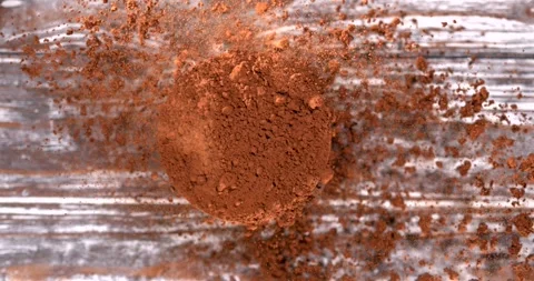 Super Slow Motion Cocoa Scatter On Wooden Table Rustic Macro Stock Footage 332563086