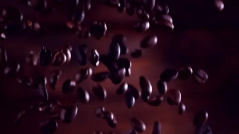 Super slow motion coffee beans falling on a wooden background 1000 fps Stock Footage 130963288
