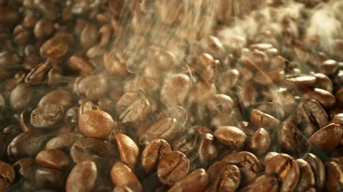 Super Slow Motion of Coffee Beans Rotating in Roasting Grinder. Stock Footage 290409835