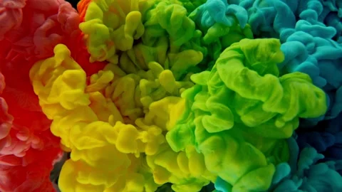Super Slow Motion of Colored Paints Mixing in Water. Stock Footage 277399428