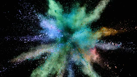 Super slow motion of colored powder explosion isolated on black background. Stock Footage 163788504