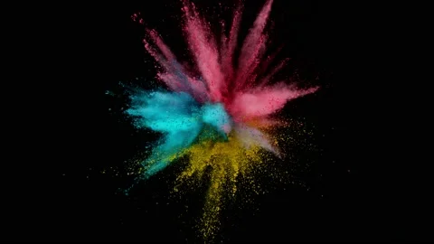 Super slow motion of colored powder explosion isolated on black background. Stock Footage 200785838