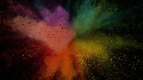 Super slow motion of colored powder explosion isolated on black background. Stock Footage 200786820