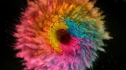 Super slow motion of colored powder implosion rotation. Stock-Footage 249327237